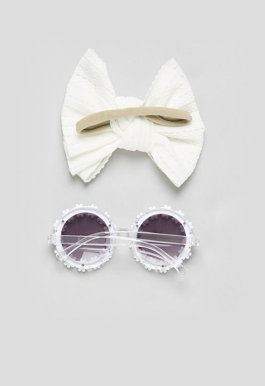Pop Candy - Hair bow and sunglass set - white
