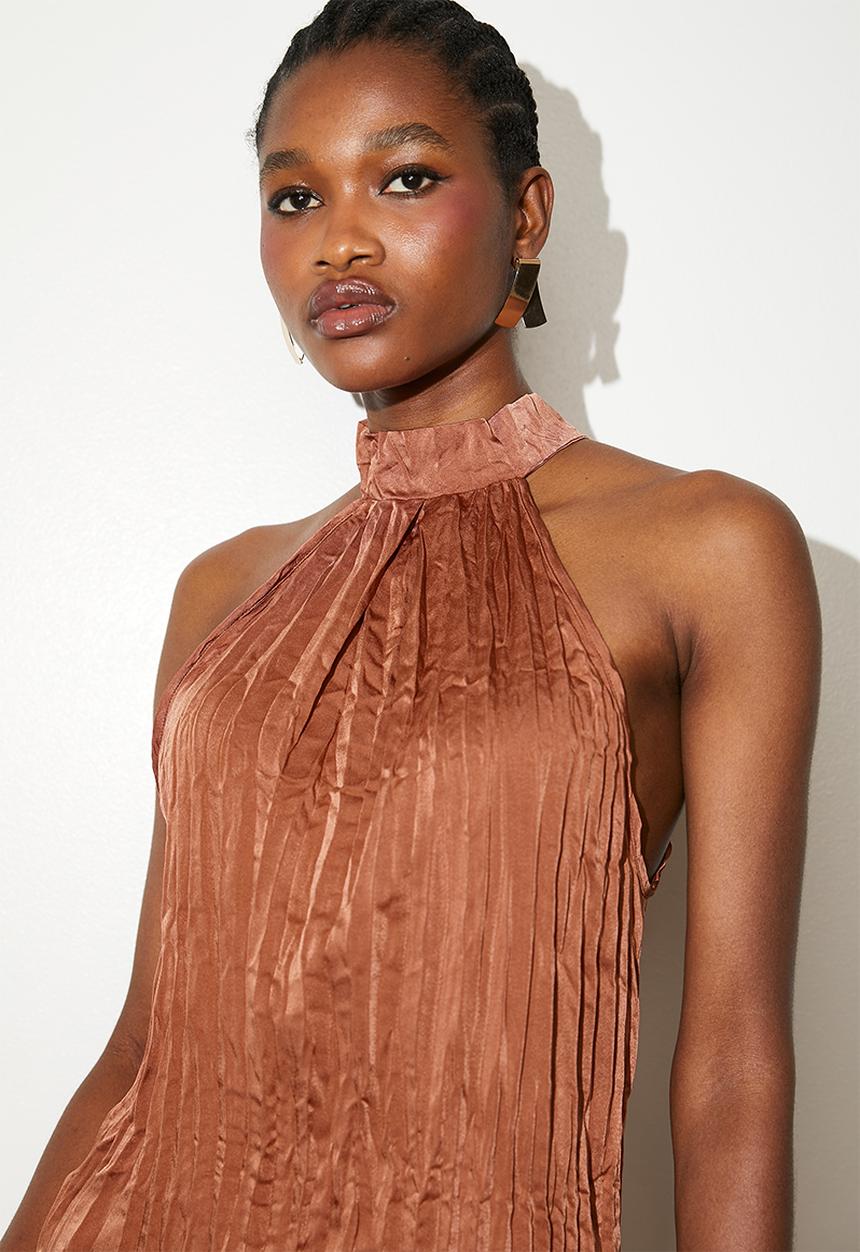 VELVET - Textured halter - Brown