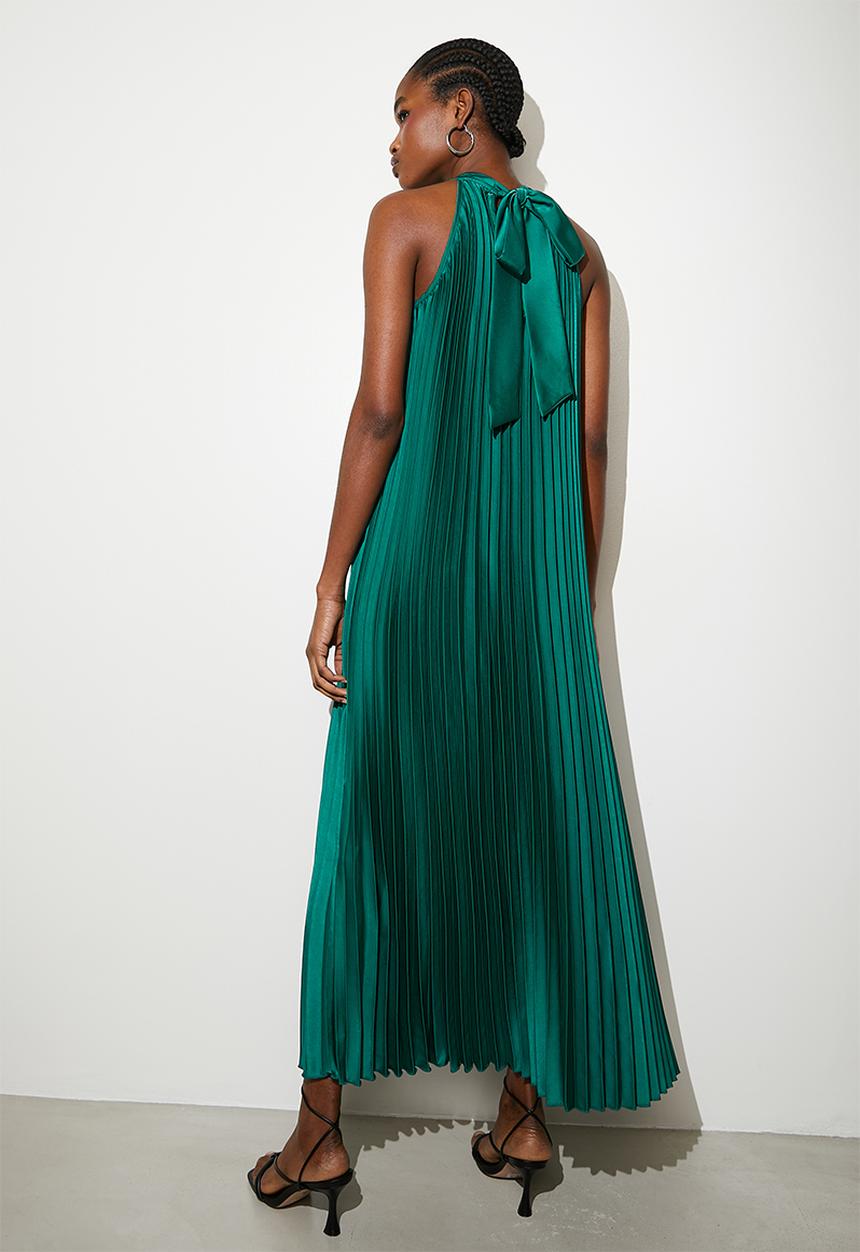 Pleated trapeze midi dress - Green