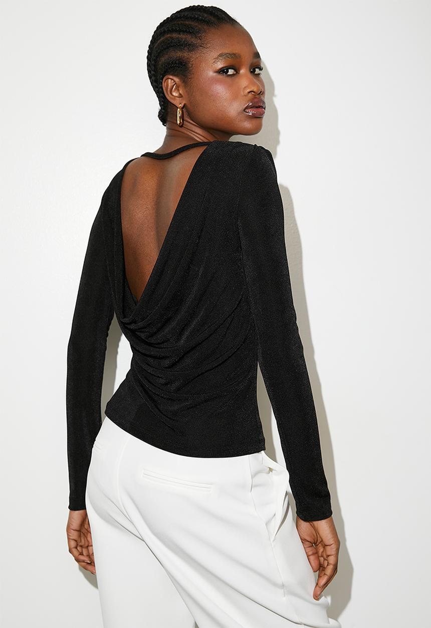 VELVET - Cowl back top - black