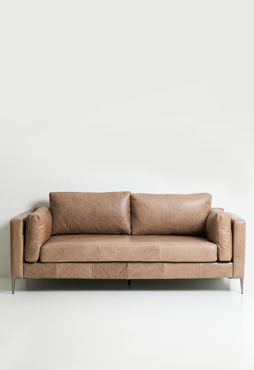 Sixth Floor - Pablo genuine leather 3 seater - wax crackle smoke