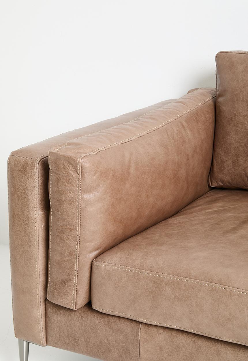 Sixth Floor - Pablo genuine leather 3 seater - wax crackle smoke