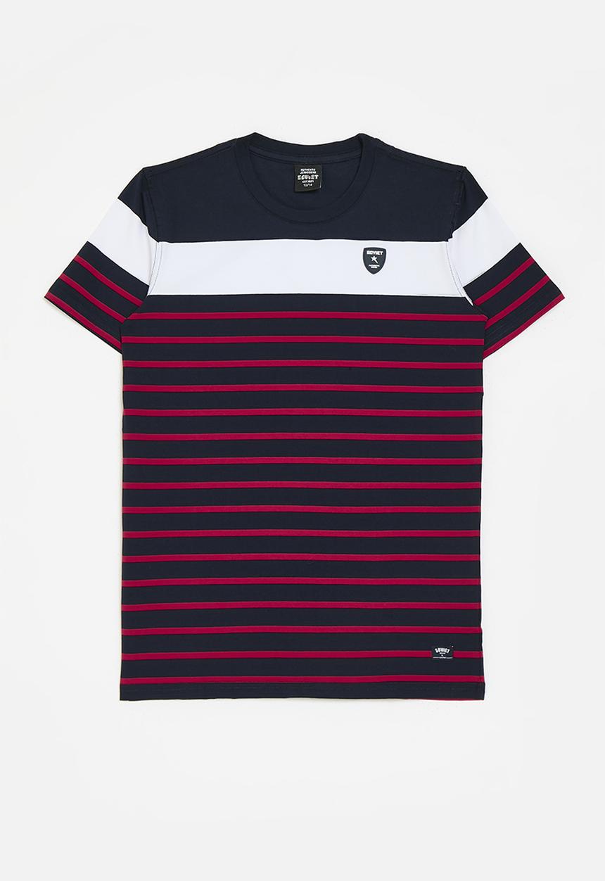 SOVIET - Boys crew neck y/dye stripe - navy2