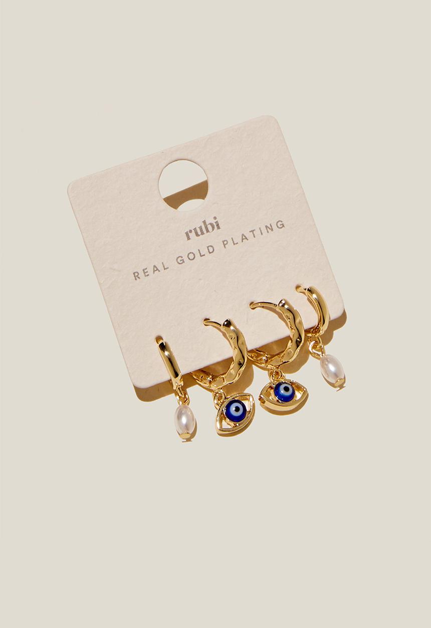 Rubi - 2 Pack mid earring - gold plated blue evil eye