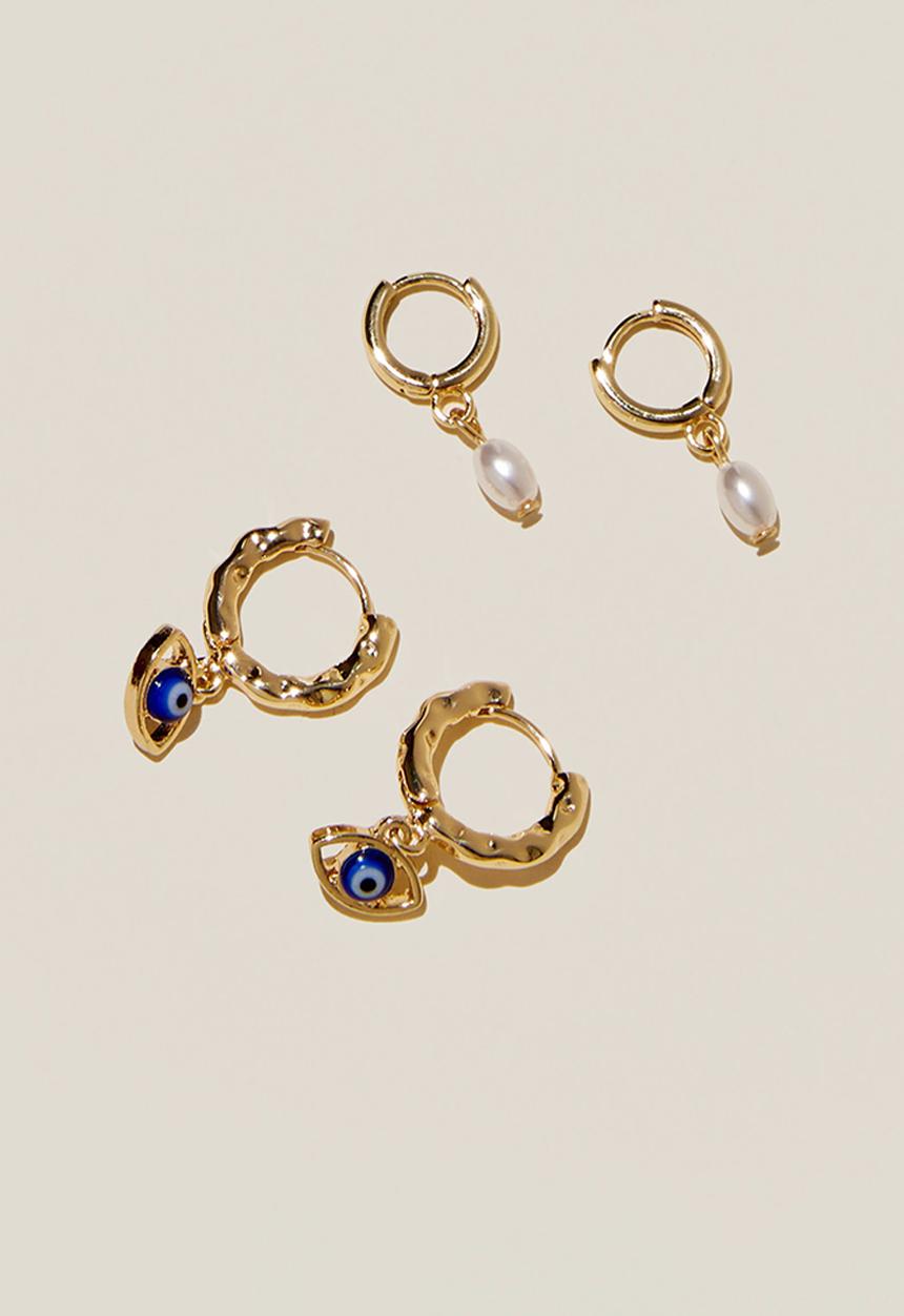 Rubi - 2 Pack mid earring - gold plated blue evil eye