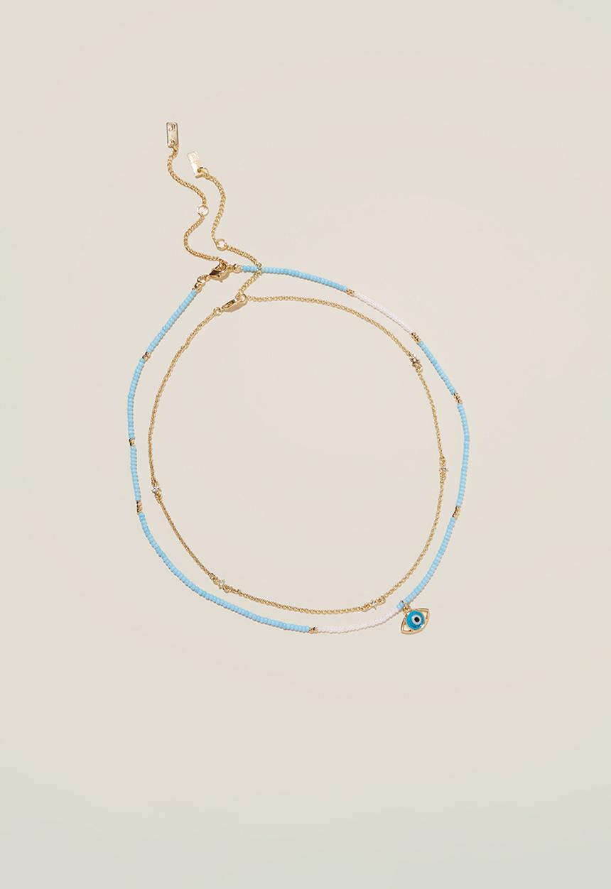 Rubi - 2 Pack beaded necklace - gold plated beaded evil eye