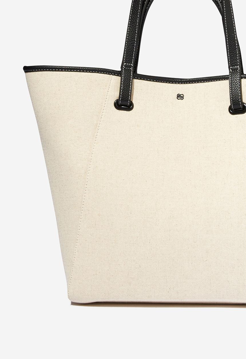 Rubi - Pia shopper tote bag - black pu & natural canvas