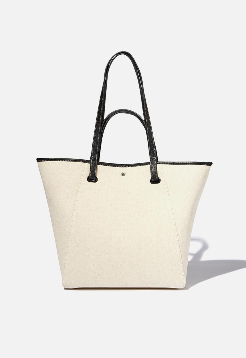 Rubi - Pia shopper tote bag - black pu & natural canvas