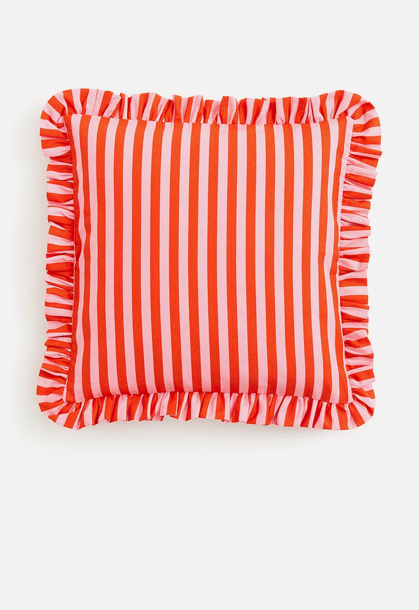 H&M - Frill-trimmed cushion cover - orange striped 