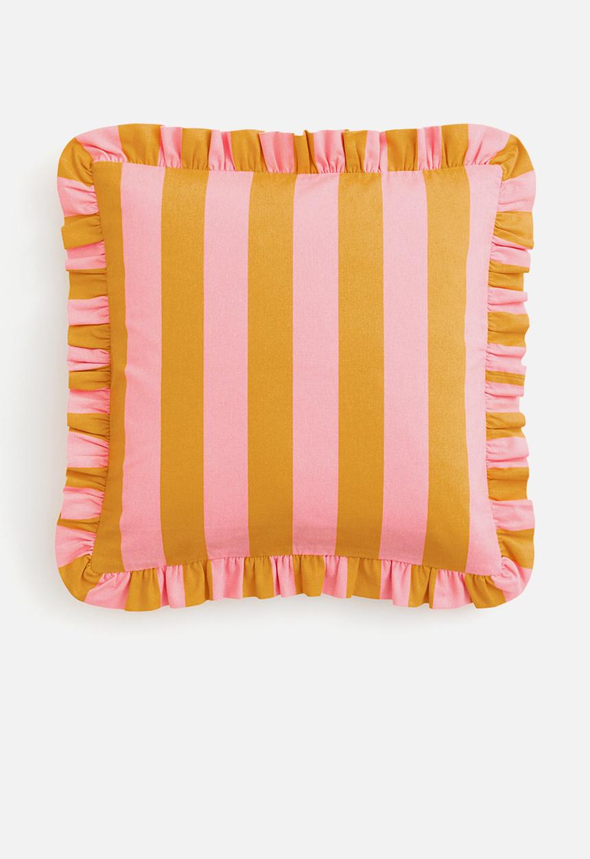 H&M - Frill-trimmed cushion cover - pink striped