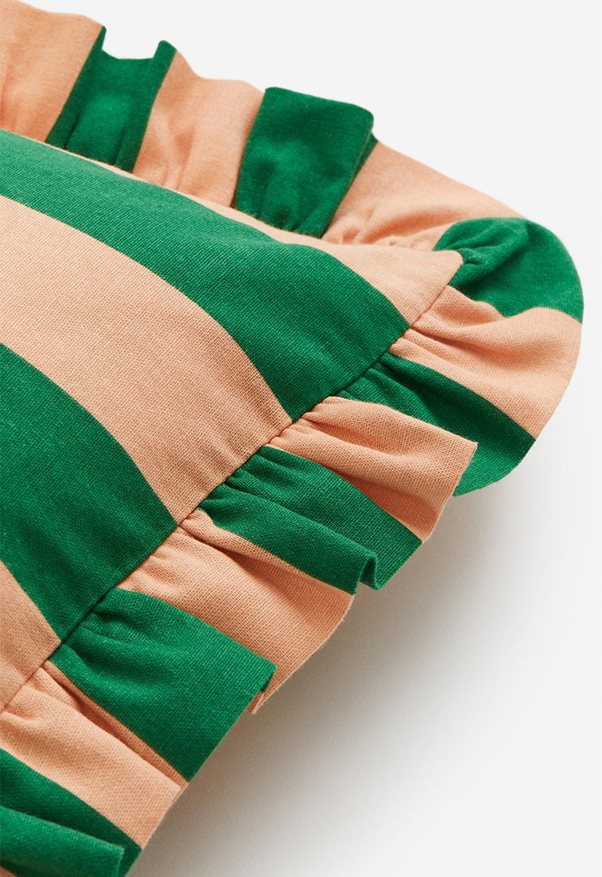 H&M - Frill-trimmed cushion cover - green striped