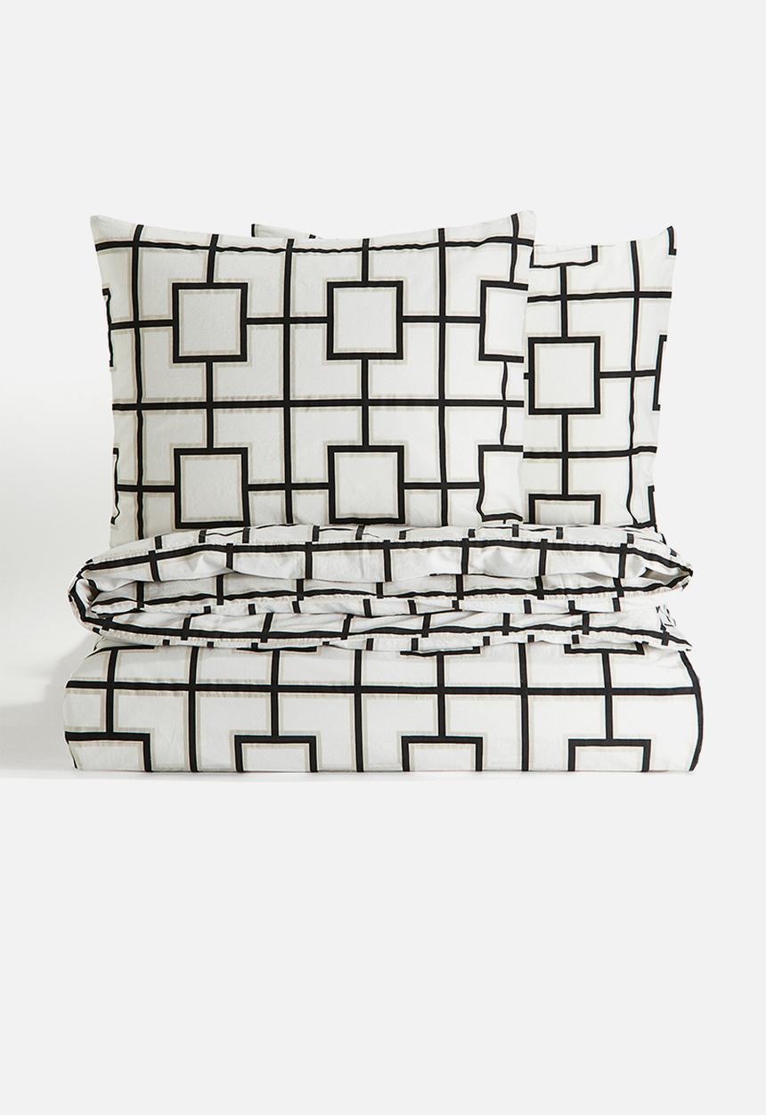 H&M - Graphic-print double/king duvet cover set - white patterned
