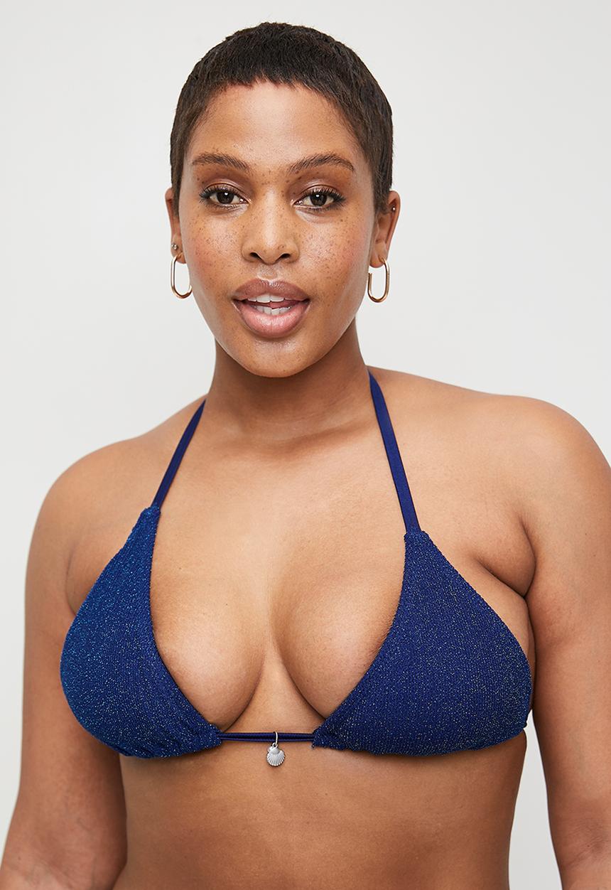 Cotton On - Plus Slider Triangle Bikini Top - Deep Sea Metallic Crinkle