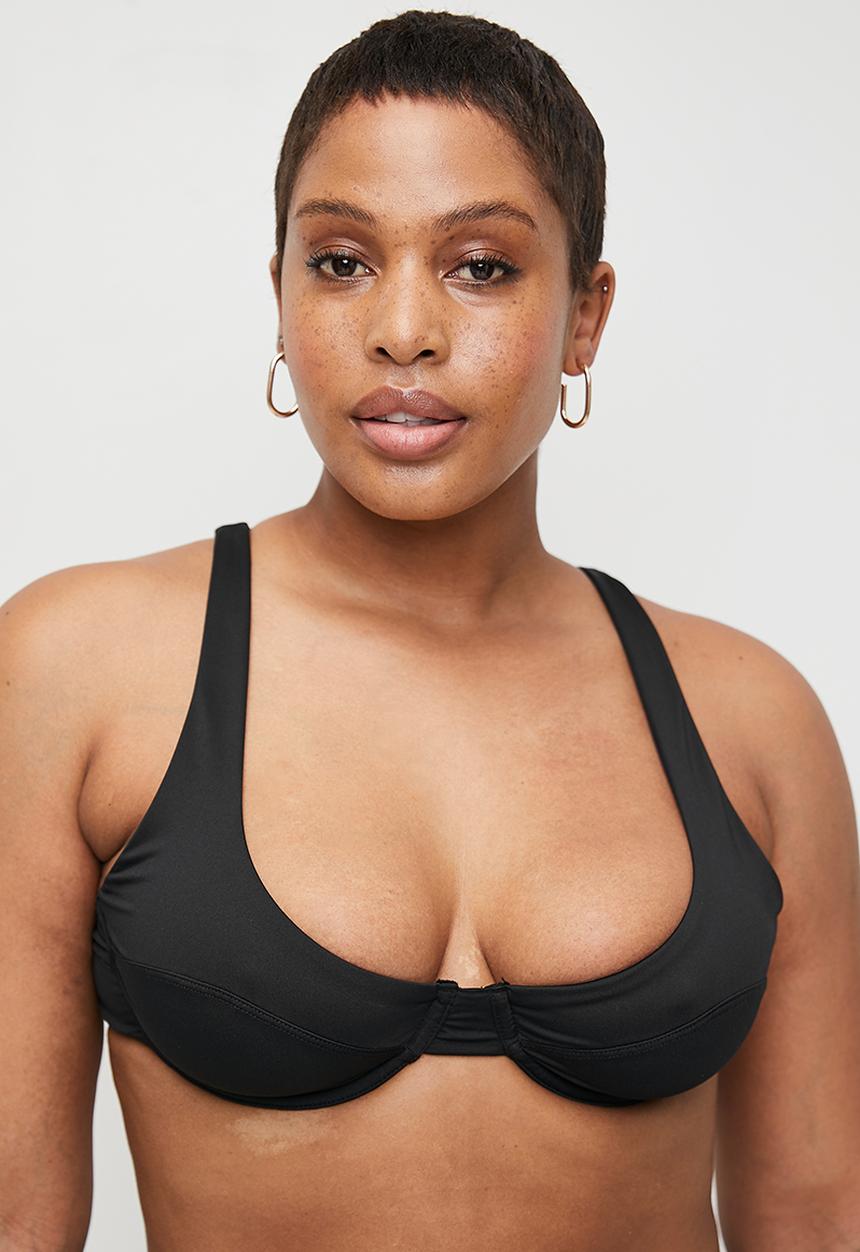 Cotton On - Plus Underwire Balconette Bikini Top - Black Crinkle