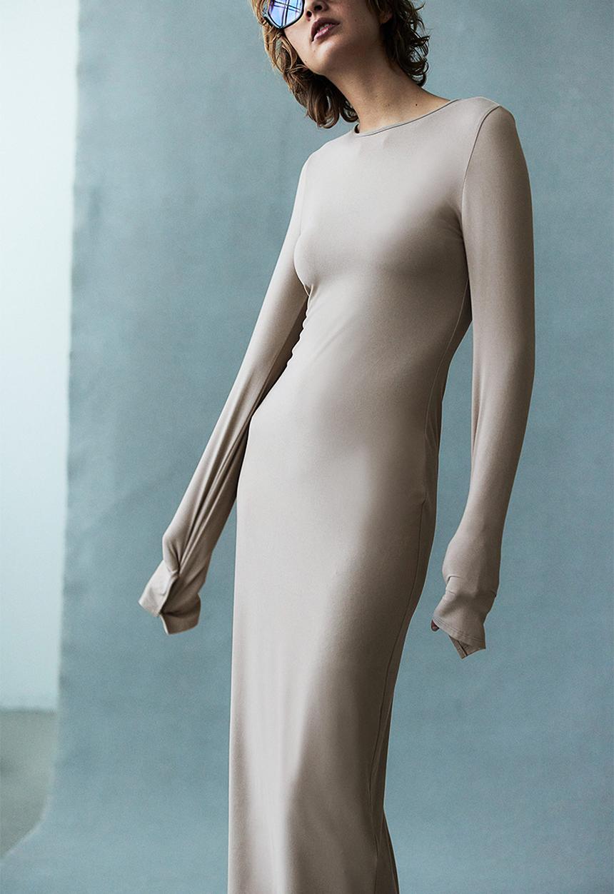 H&M - Jersey bodycon maxi dress - beige