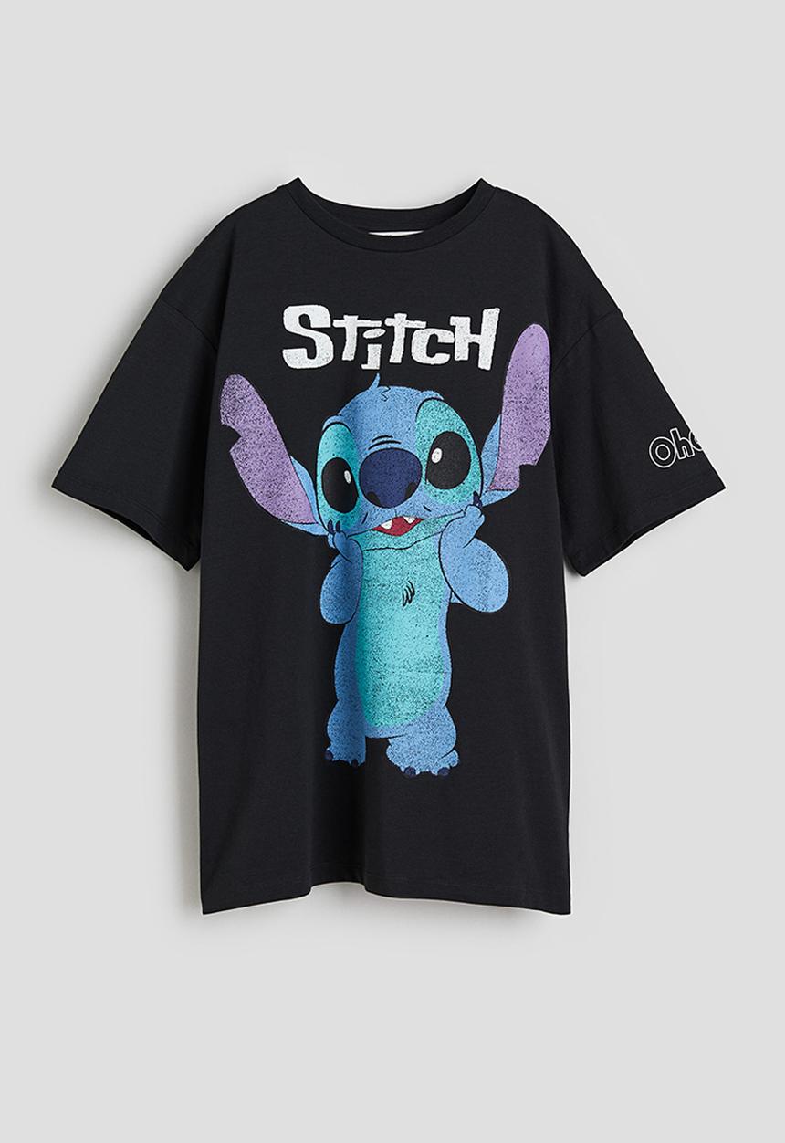 H&M - Oversized printed T-shirt - black lilo & stitch