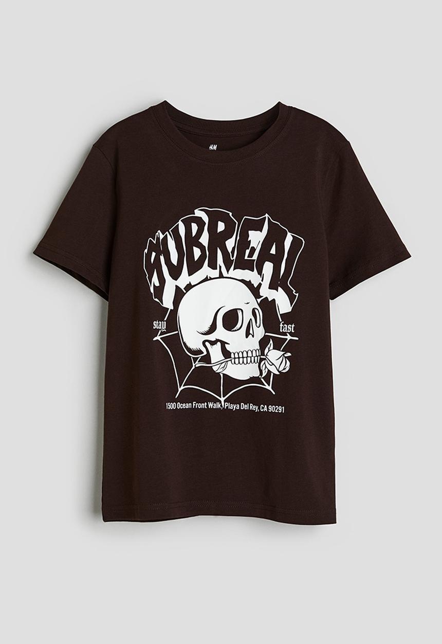 H&M - Printed cotton T-shirt - dark brown skull