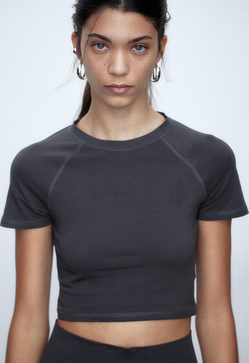 H&M - Cropped T-shirt - grey