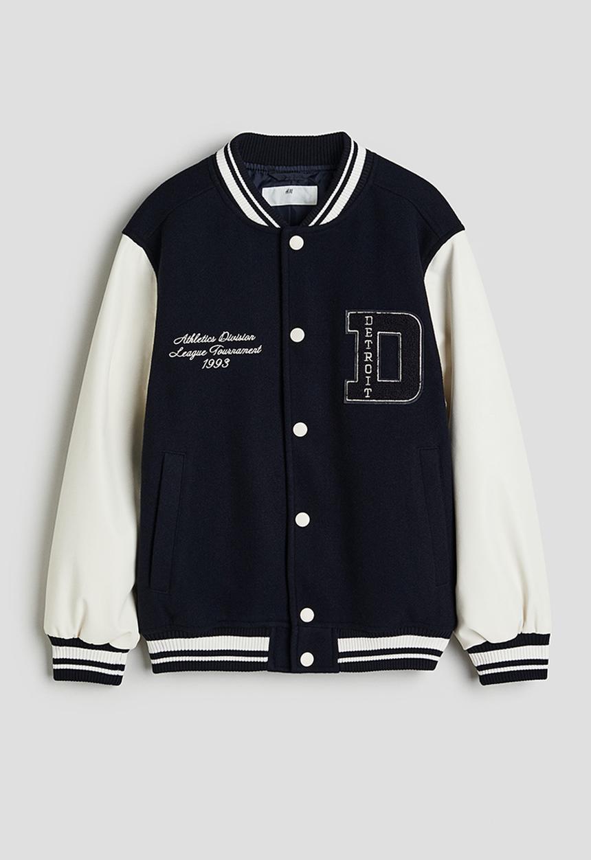 H&M - Appliquéd baseball jacket - navy blue detroit 