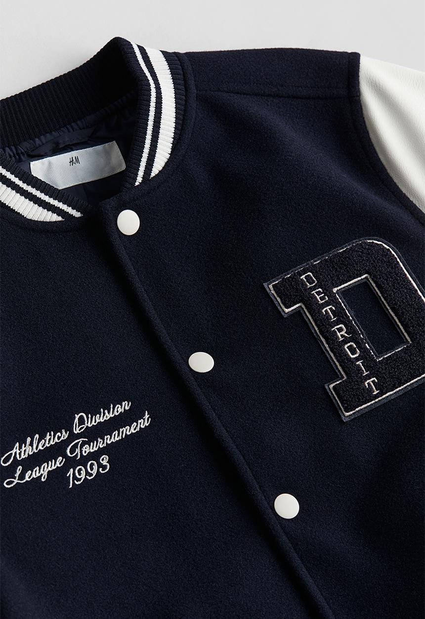 H&M - Appliquéd baseball jacket - navy blue detroit 
