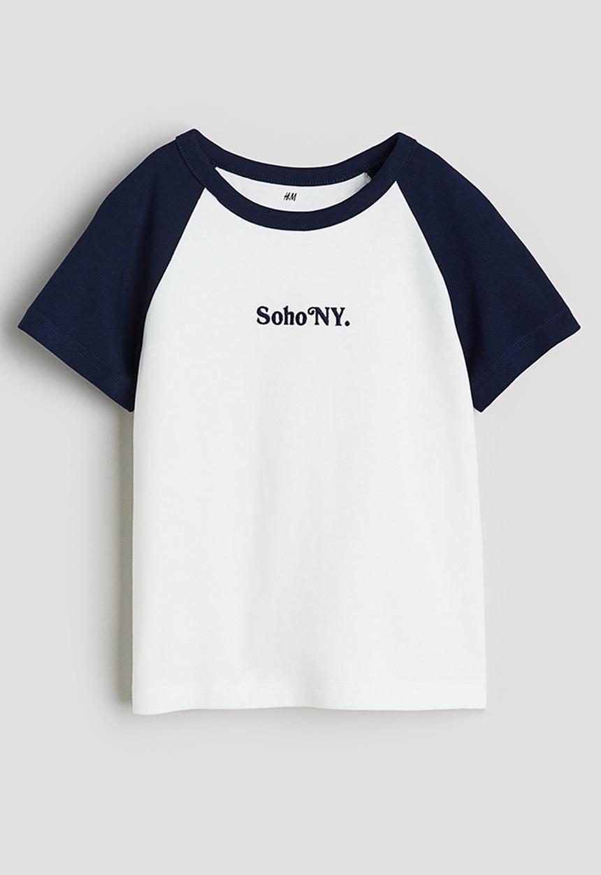 H&M - Motif-detail raglan T-shirt - navy blue & white