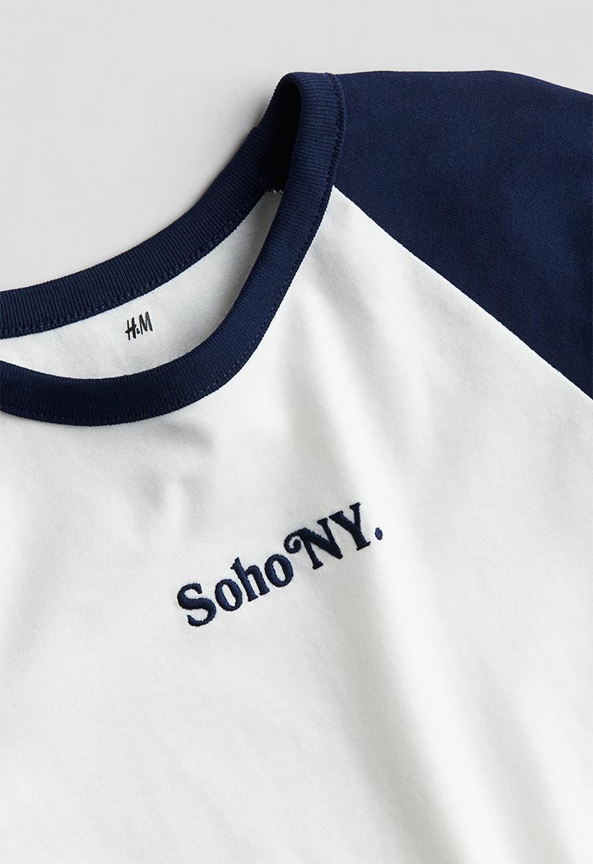 H&M - Motif-detail raglan T-shirt - navy blue & white