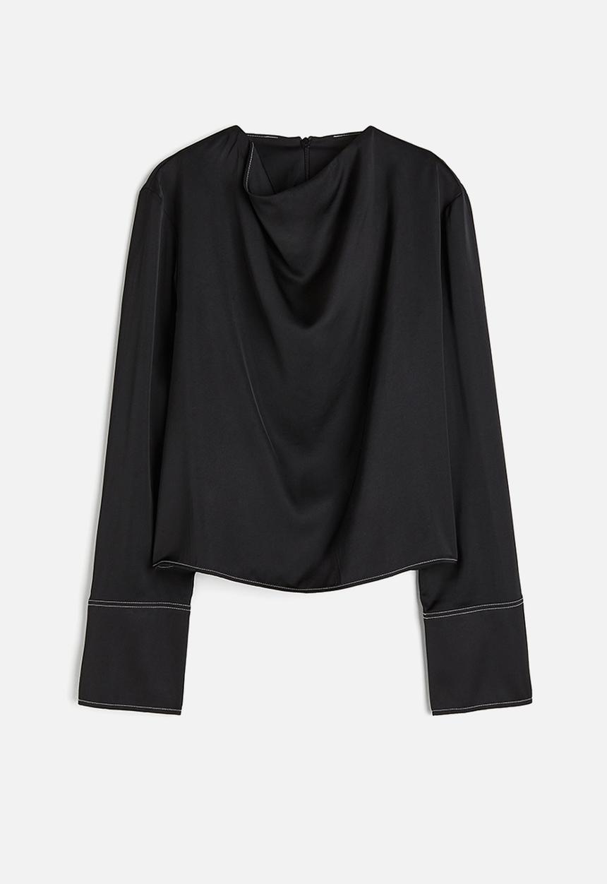 H&M - Cowl-neck satin blouse - black