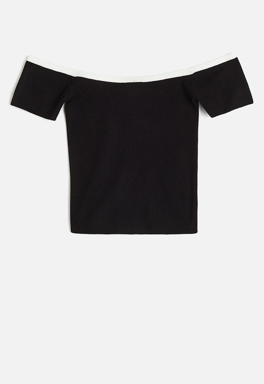 H&M - Rib-knit off-the-shoulder top - black