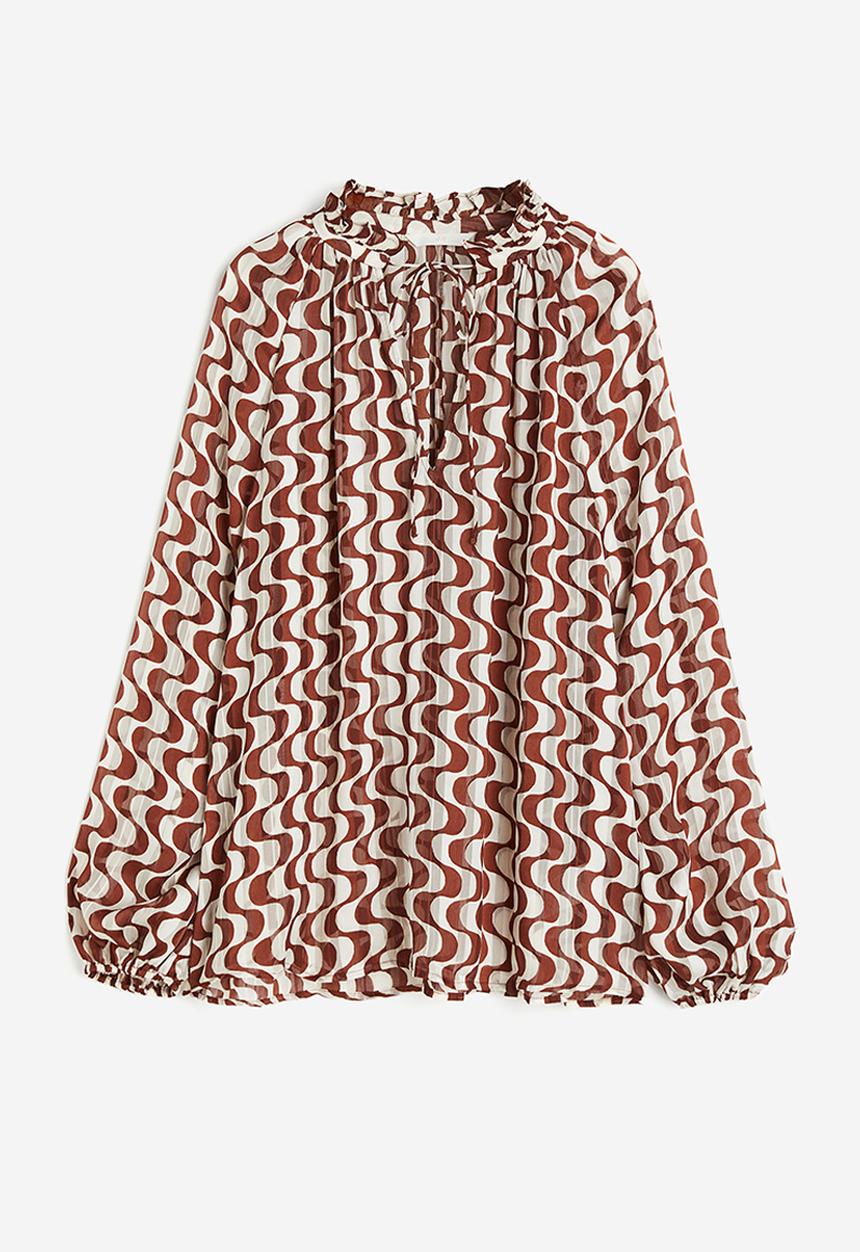 H&M - Frill-trimmed crêpe blouse - brown