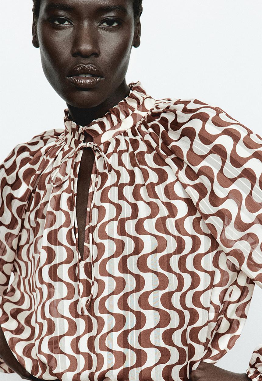 H&M - Frill-trimmed crêpe blouse - brown