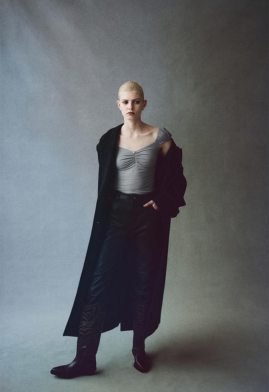 H&M - Picot-trimmed puff-sleeved top - grey