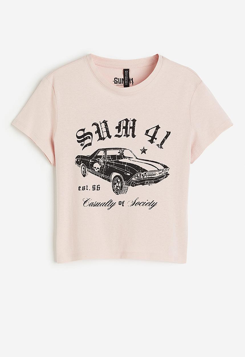 H&M - Printed T-shirt - light pink/car