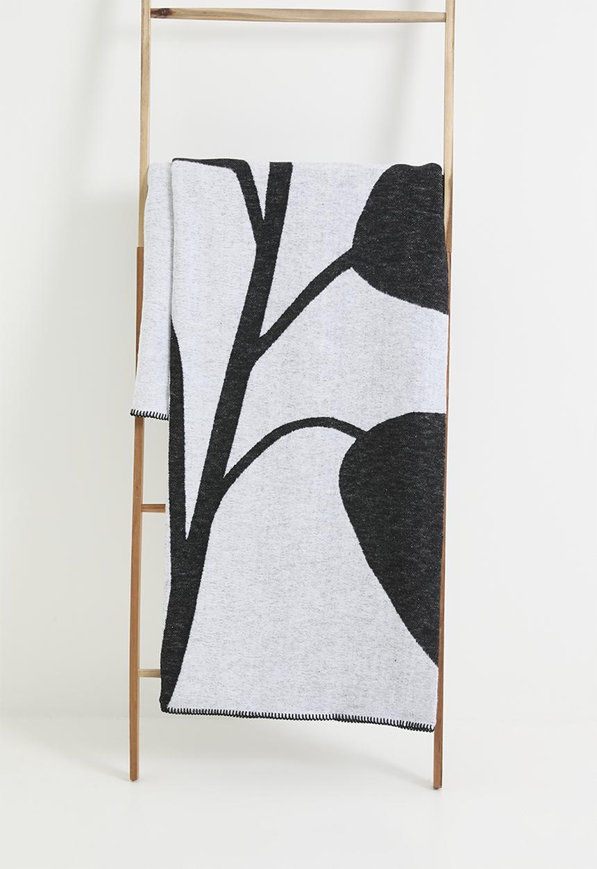 Sixth Floor - Foliage Cotton Blend Bed Blanket - Black & Nat