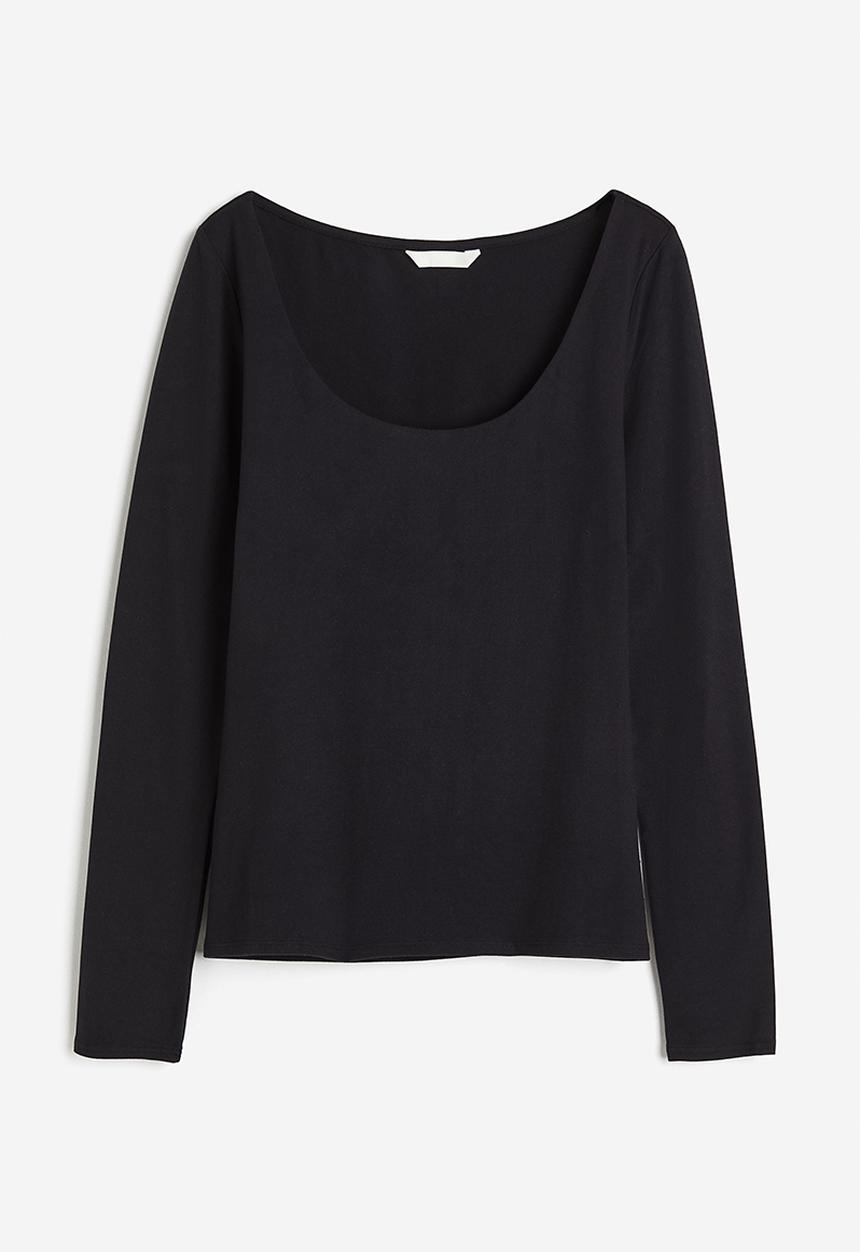 H&M - Long-sleeved jersey top - black