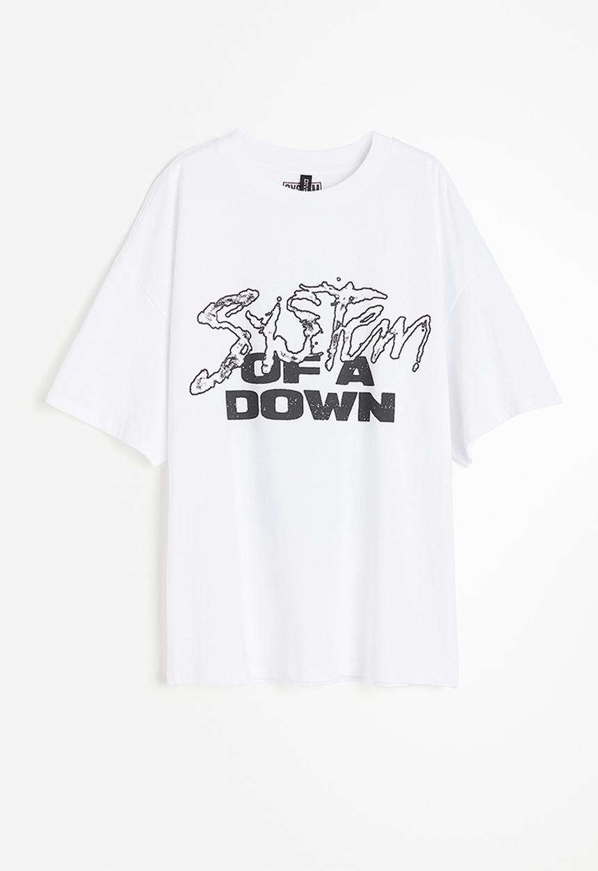 H&M - Oversized printed T-shirt - white/system of a down