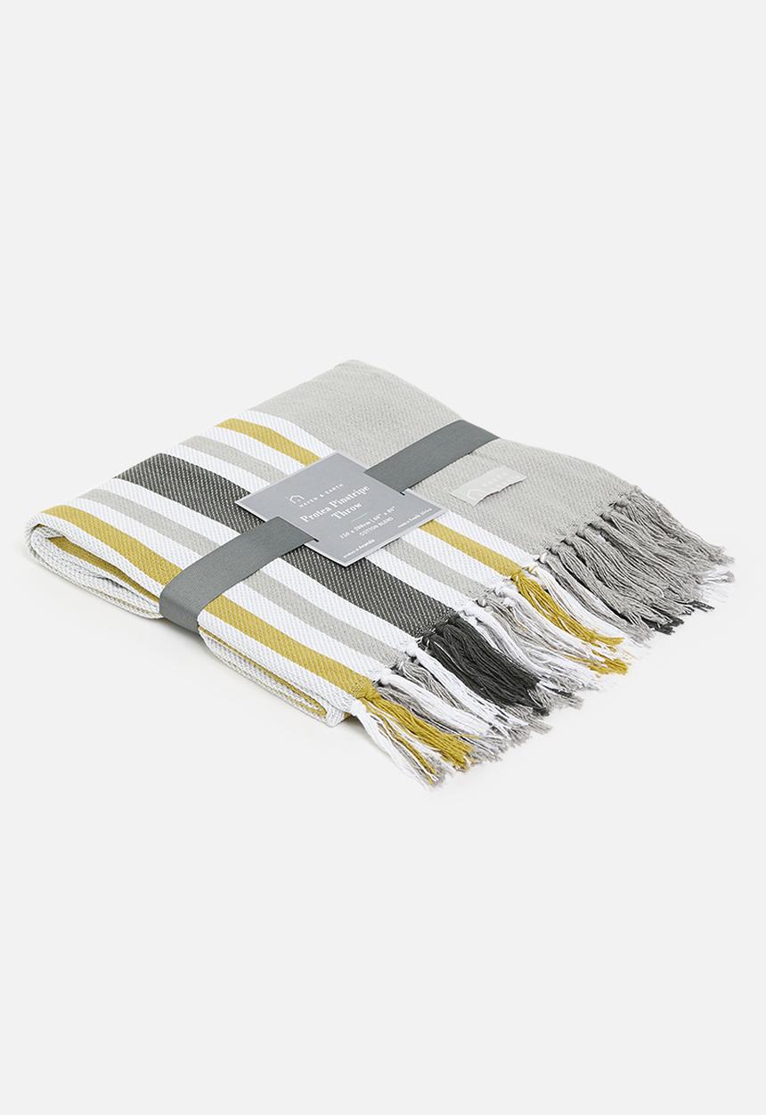 Haven & Earth  - Protea pinstripe outdoor throw - Dove/Nugget Gold