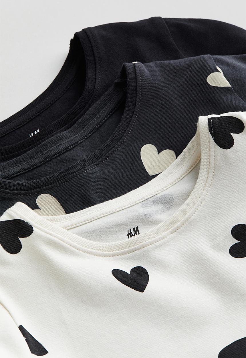 H&M - 3-Pack long-sleeved tops - dark grey hearts