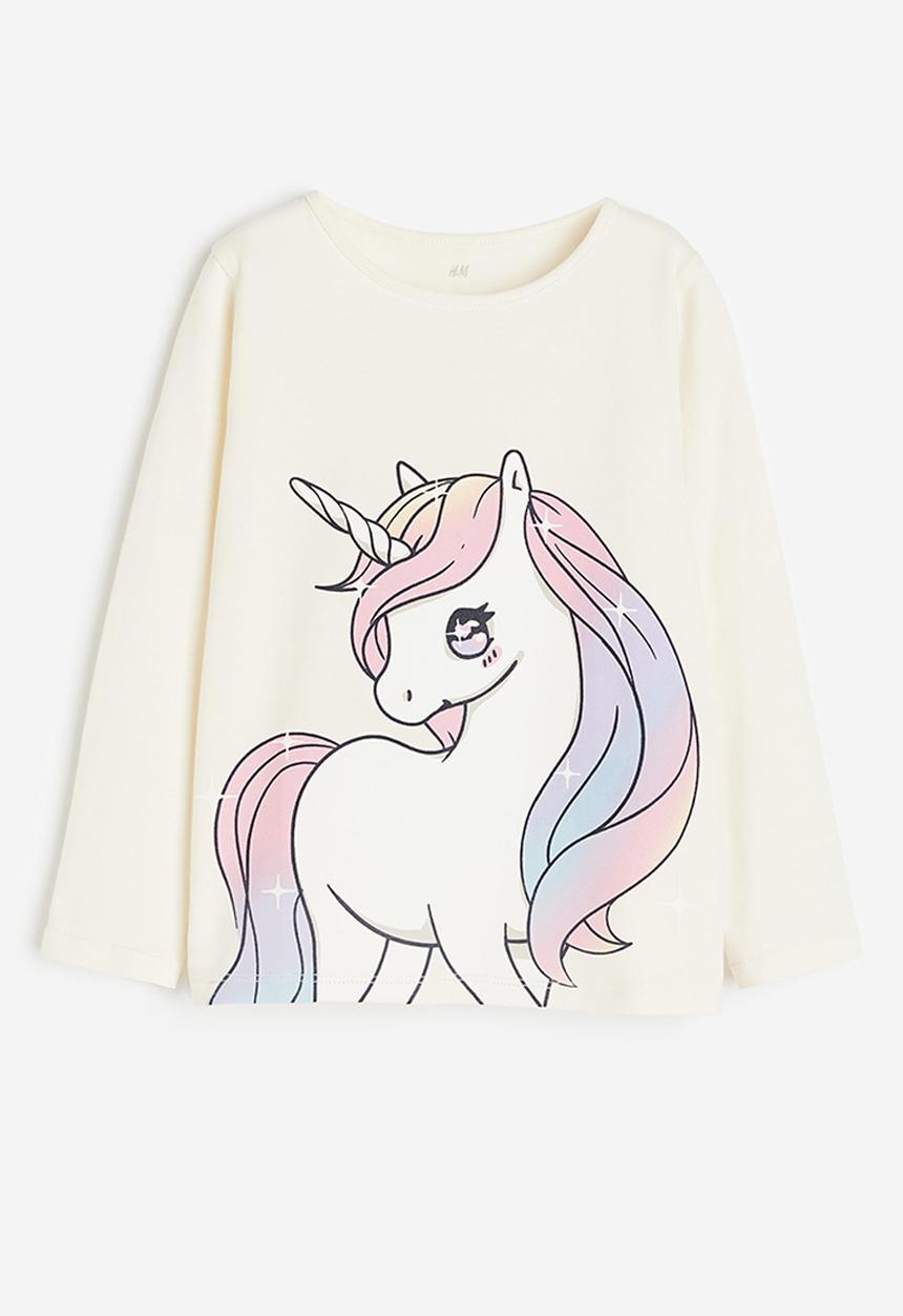 H&M - Printed jersey top - natural white unicorn