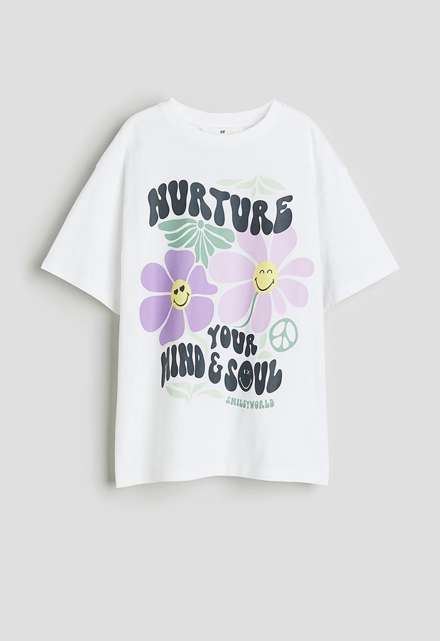 H&M - Oversized printed T-shirt - white smileyworld®