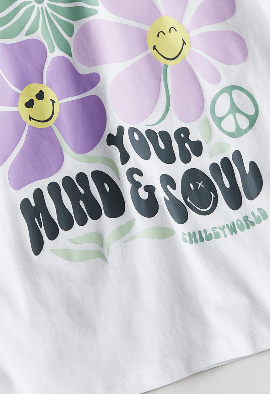 H&M - Oversized printed T-shirt - white smileyworld®