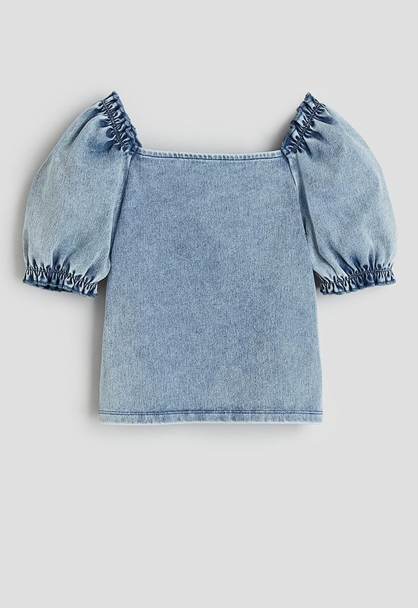 H&M - Puff-sleeved top - denim blue