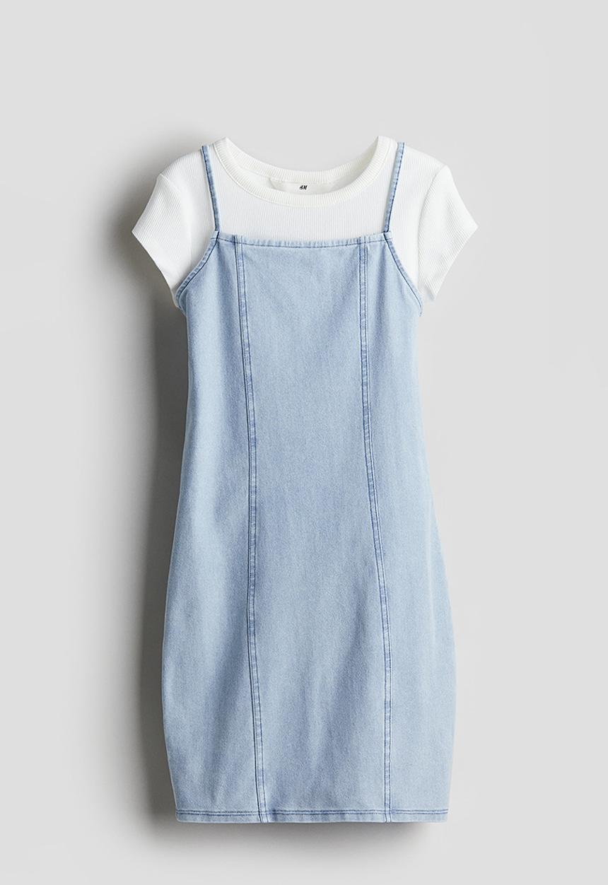 H&M - 2-Piece top and dress set - white light denim blue