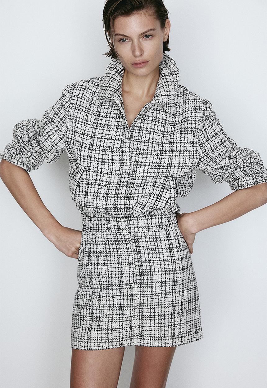 H&M - Bouclé skirt - cream/checked