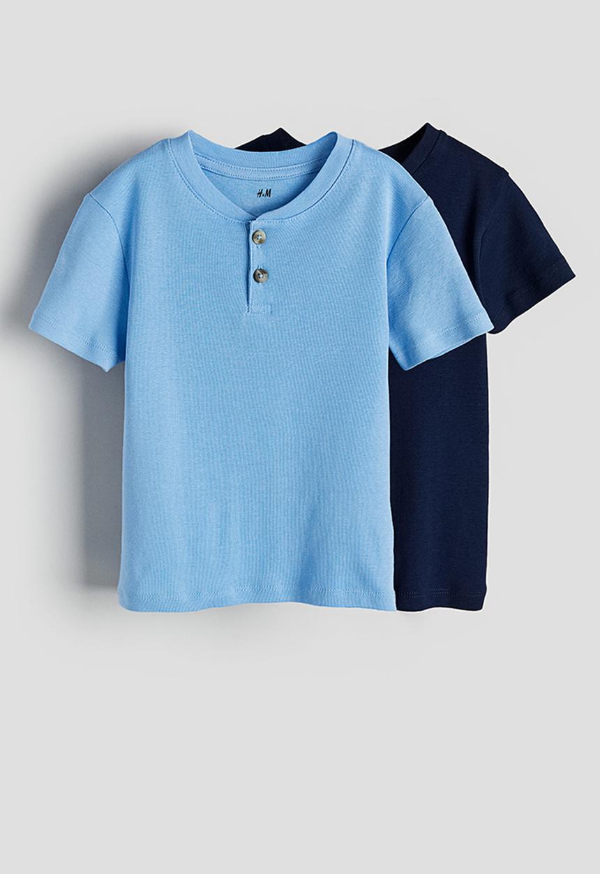 H&M - 2-Pack henley T-shirts - light blue dark blue