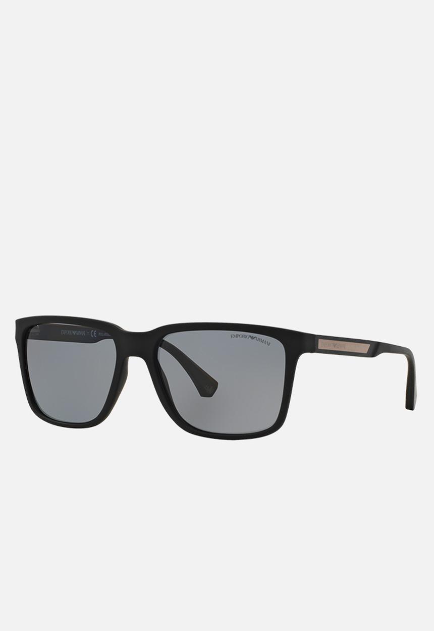 Emporio Armani - Polar grey lens with black rubber wayfarer sunglasses 56mm - black