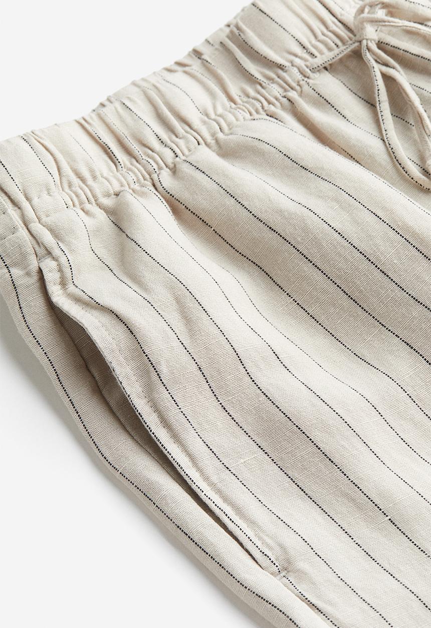 H&M - Linen-blend pull-on trousers - light beige/pinstriped
