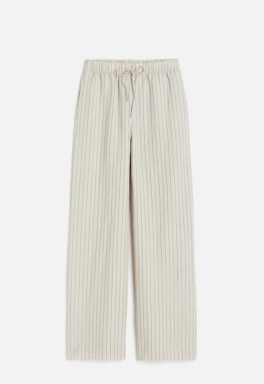 H&M - Linen-blend pull-on trousers - light beige/pinstriped