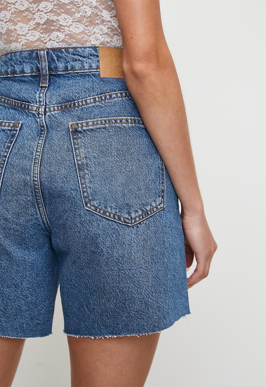 Cotton On - Curvy Relaxed Denim Short - Sea Blue