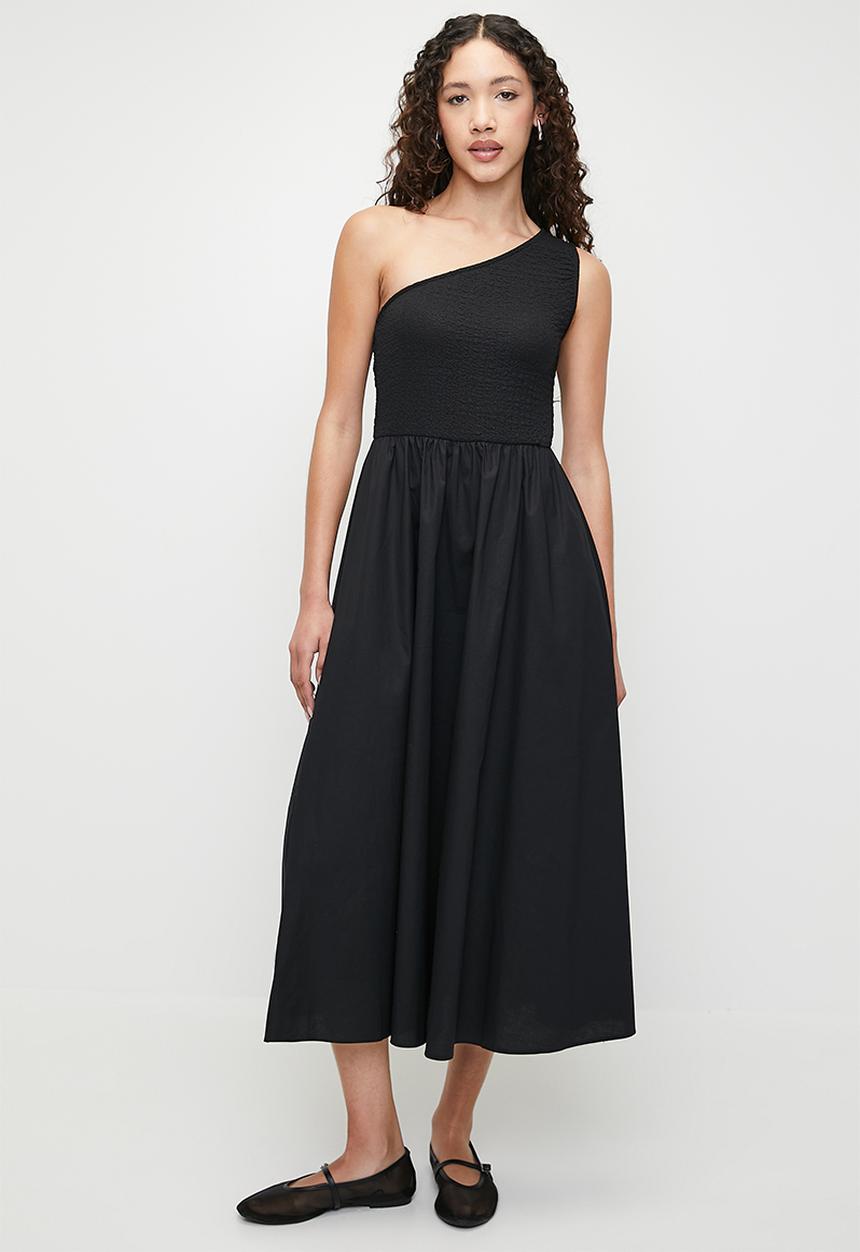 Superbalist - Textured asym combo midi dress - black