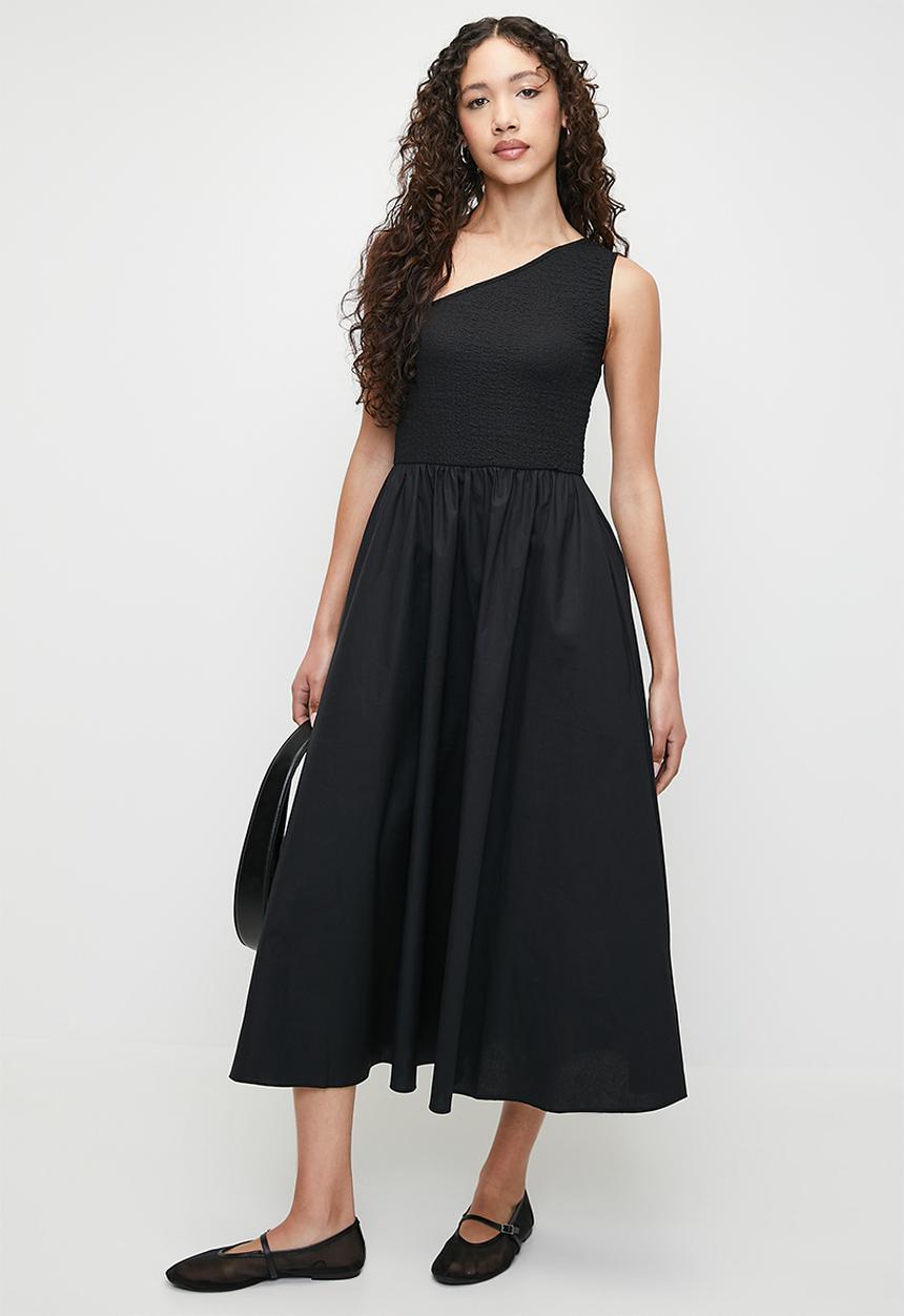 Superbalist - Textured asym combo midi dress - black